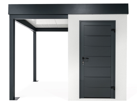 GARDEON® Mini zahradní domek s dveřmi Hörmann a přístřeškem na levé straně